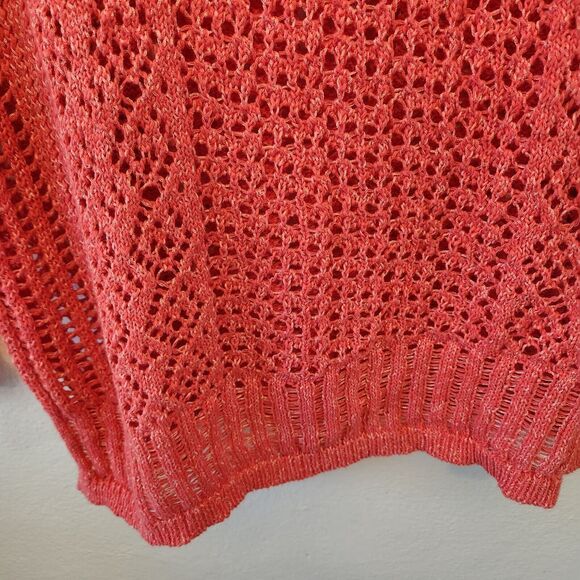 Chico’s Open Stitch Pullover Coral Pink Sweater Size SP Long Sleeve Lightweight - Picture 7 of 11
